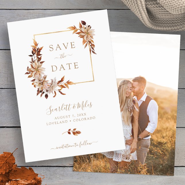 Save The Date Automne Photo Enregistrer la date (Modern Fall Leaves Photo Save The Date Invitation by Painted Paperie
)