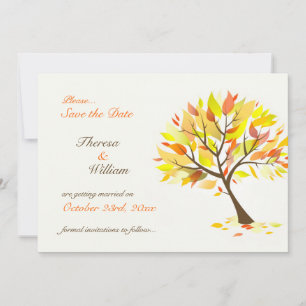 Save The Date Autumn Theme Tree Flat Card