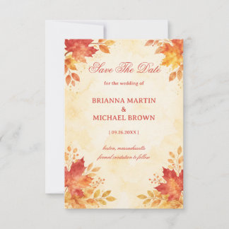 Save The Date Autumn Watercolor Leaves Elegant