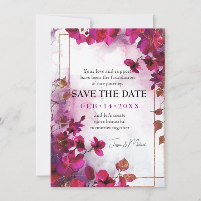 Save The Date Avec code QR Fuchsia Enchantement : Aquarelle (Devant)