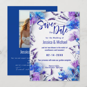 Save The Date Avec la photo Cornflowers et Lavender Elegance