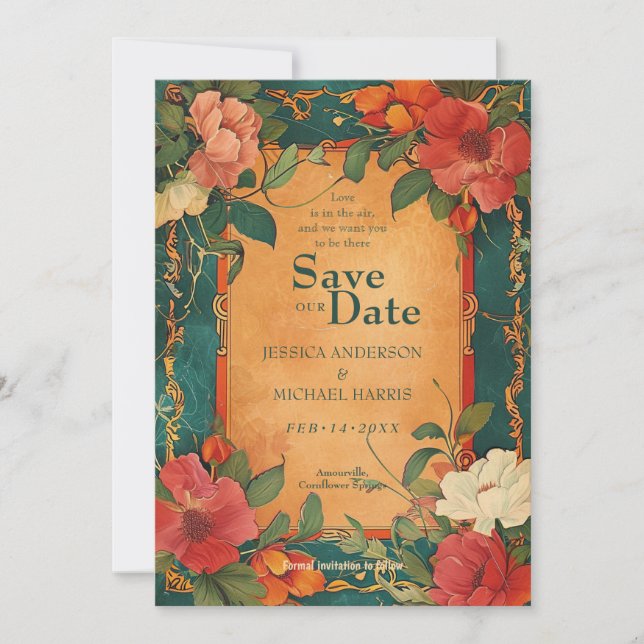 Save The Date 🌹 Avec QR Rose Romance : Art Nouveau Splendor (Devant)