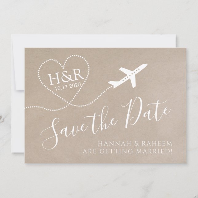 Save The Date Avion Monogram Kraft Destination Mariage (Devant)