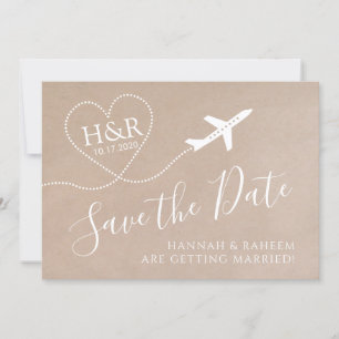 Save The Date Avion Monogram Kraft Destination Mariage