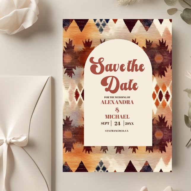 Save The Date Aztec Tribal Brown Ethnique Mariage occidental (Créateur téléchargé)