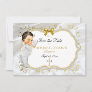 Save The Date Baby Boy Baptism Enregistrer Date Croix d'Or Blanc