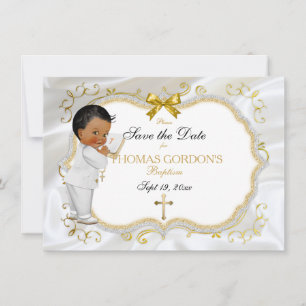 Save The Date Baby Boy Baptism Enregistrer Date Croix d'Or Blanc