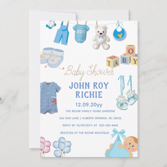 Save The Date Baby shower | Baby Boy Blue (Devant)