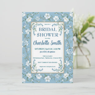 Save The Date baby shower bleu et blanc antique de style chine