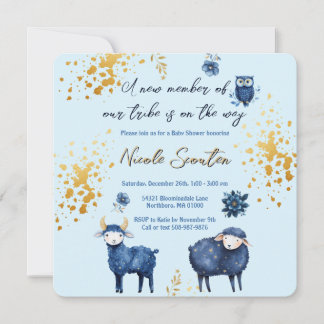 Save The Date Baby shower Bleu Gold Woodland Enregistrer La Date