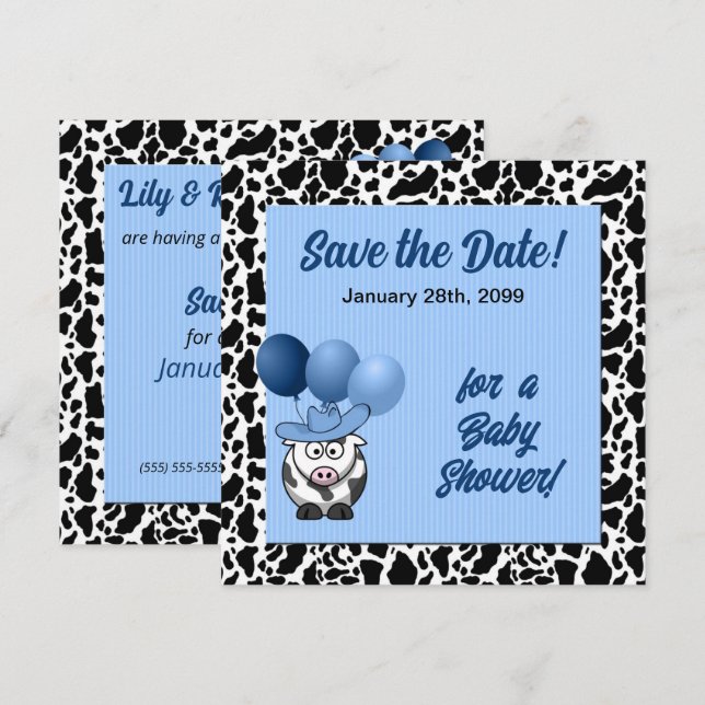 Save The Date Baby shower Blue Western (Devant / Derrière)
