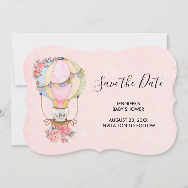 Save The Date Baby shower d'aquarelle à bulle d'air chaud (Devant)