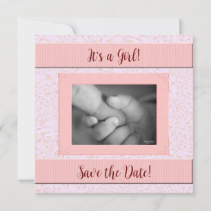 Save The Date Baby shower de fille rose et gris
