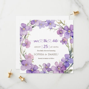 Save The Date Baby shower de fleurs de violet délicates au print