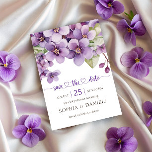 Save The Date Baby shower de fleurs violettes délicates été viol