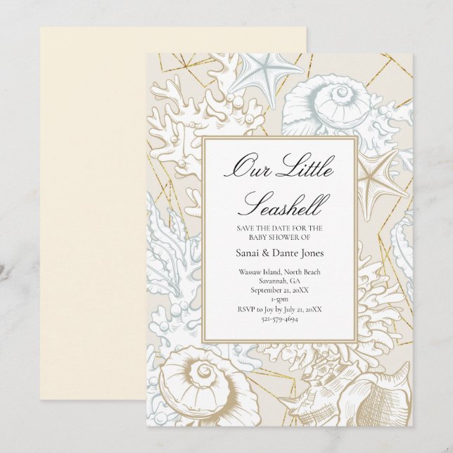 Save The Date Baby shower de plage Coquillage Océan nautique (Devant / Derrière)