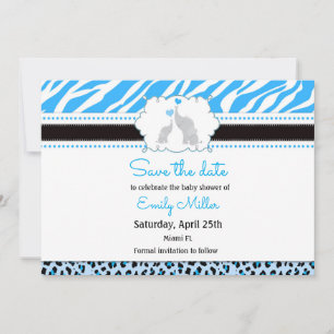 Save The Date baby shower d'éléphant enregistrer la date bleu no