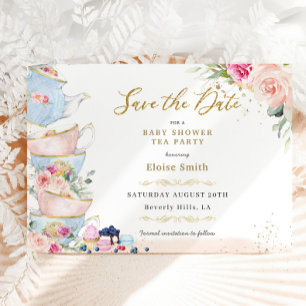 Save The Date Baby Shower élégant sur le thème du thé floral ros