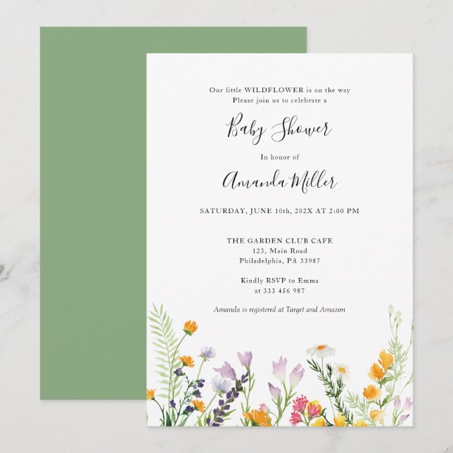 Save The Date Baby shower fleur sauvage Boho Spring (Devant / Derrière)