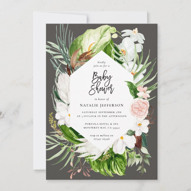 Save The Date Baby shower géométrique Pastel tropical+ or invita (Devant)
