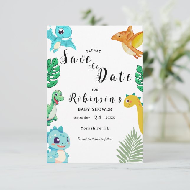 Save The Date Baby shower Little Dino (Debout devant)