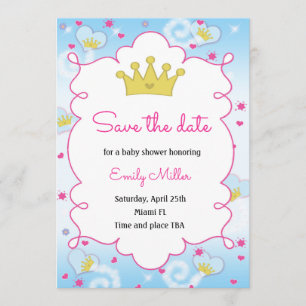 Save The Date Baby shower papillon Princess Enregistrer la date