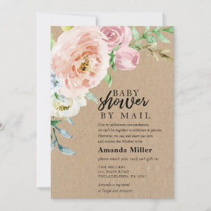 Save The Date Baby shower par courrier avec rose sur kraft