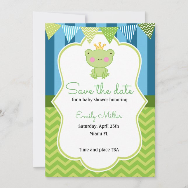 Save The Date Baby shower Prince Frog Enregistrer la date (Devant)