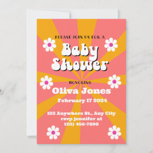 Save The Date Baby shower rétro Super orange et rose
