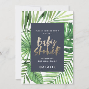 Save The Date Baby shower virtuel Tropical palm gold script