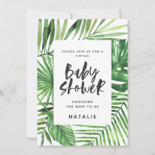 Save The Date Baby shower virtuel Tropical palm leaf script