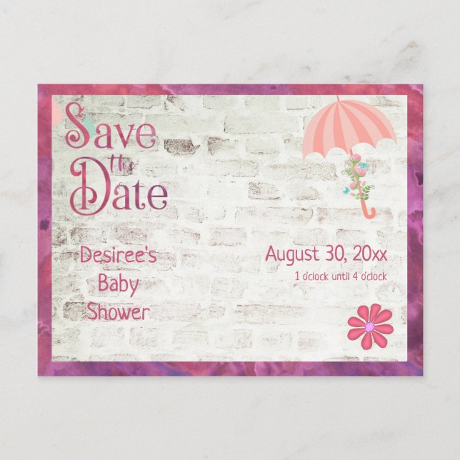 Save the Date Baby Shower with Umbrella Announcement Postcard (Front)