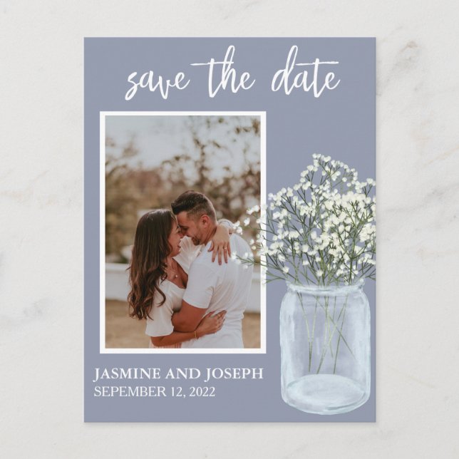 Save the Date Baby's Breath Flowers Photo  Announcement Postcard (Front)