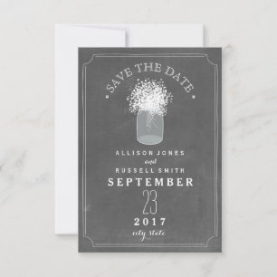 Save The Date Baby's Breath & Mason Jar Chalkboard Enregistrer l
