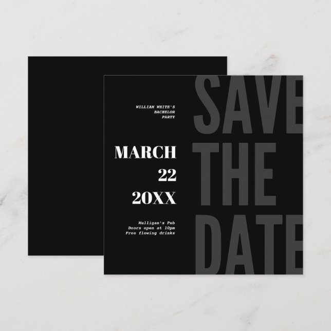 Save The Date Bachelor Party Invitation Minimalist (Front/Back)