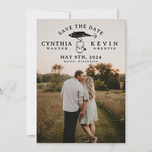 Save The Date Bagues de leurre de pêche rustique Mariage Enregis (Devant)