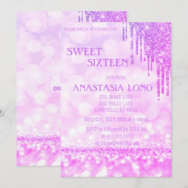 Save The Date Balayage à Parties scintillant violet moderne 16 (Devant / Derrière)