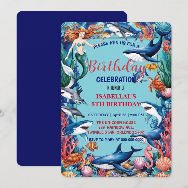 Save The Date Baleine blanche bleu mermaid baleine requin annive (Devant / Derrière)