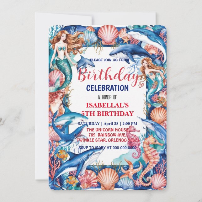 Save The Date Baleine blanche bleu mermaid baleine requin annive (Devant)