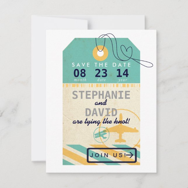 Save The Date Balise de bagage Airmail Destination Mariage Date  (Devant)