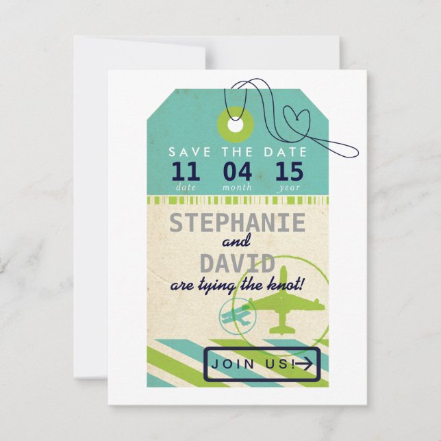 Save The Date Balise de bagage Airmail Destination Mariage Date  (Devant)