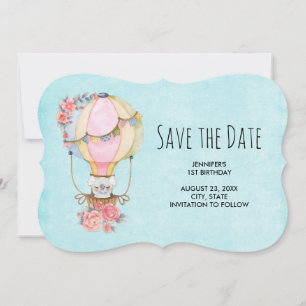 Save The Date Ballons à air chaud mignon avec Aquarelle d'ours A