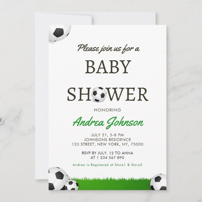 Save The Date Ballons de football & Baby shower sportif d'herbe (Devant)
