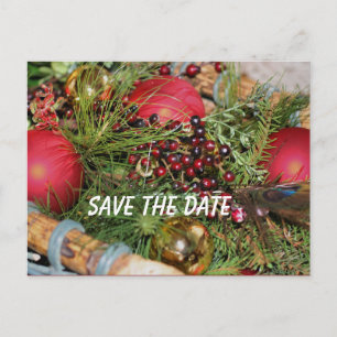 Save The Date Balls Beads Greens Holiday Postcard