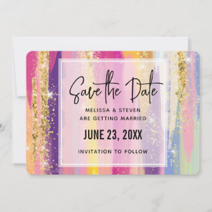 Save The Date Bandes arc-en-ciel colorées avec Parties scintilla