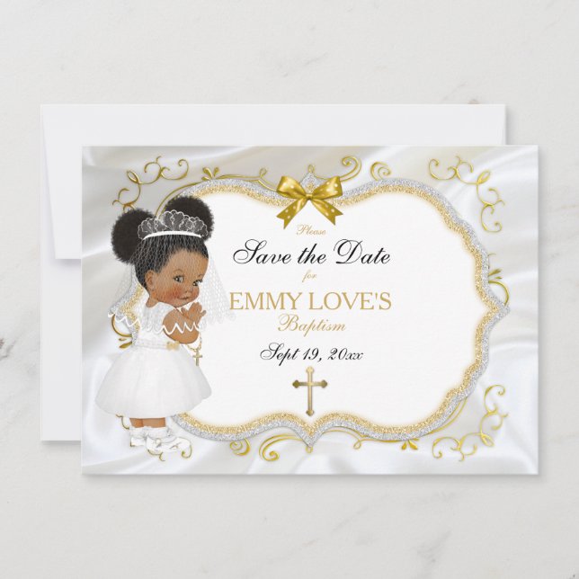 Save The Date Baptême de fille Bébé Enregistrer Date Croix d'or  (Devant)