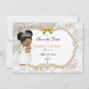 Save The Date Baptême de fille Bébé Enregistrer Date Croix d'or 