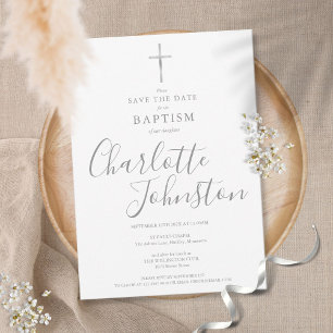 Save The Date Baptême élégant Signature Argent