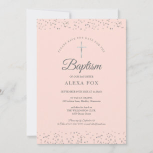 Save The Date Baptême Poussière d'Étoile Argentée Rose Pâle