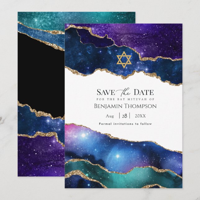 Save The Date Bar Mitzvah Galaxie Agate (Devant / Derrière)